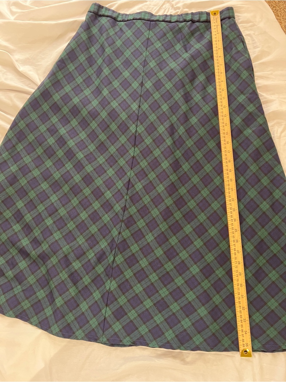 Pendleton Vintage 100% Virgin Wool Navy and Green Plaid A-Line Midi Skirt 14W - Picture 10 of 10